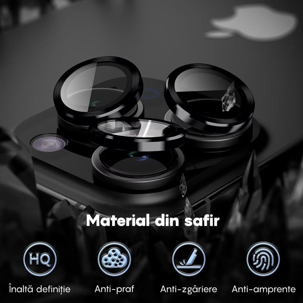 Folie Sticla Lentile Camera MaxDefense+ - iPhone 14/14 Plus - Negru