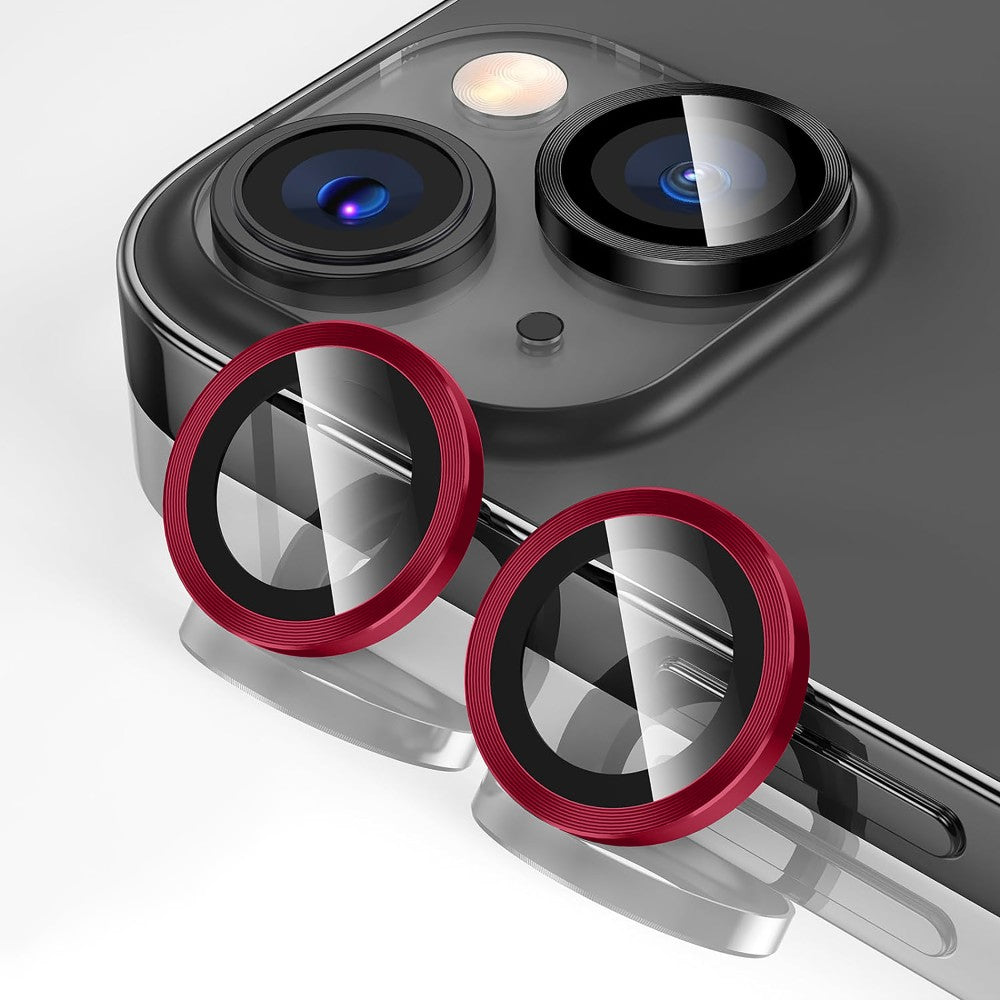 Folie Sticla Lentile Camera MaxDefense+ - iPhone 15/15 Plus - Rosu