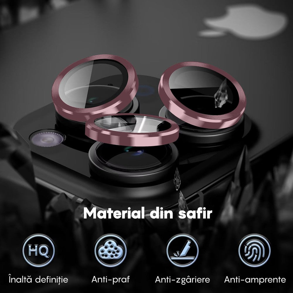 Folie Sticla Lentile Camera MaxDefense+ - iPhone 15/15 Plus - Roz