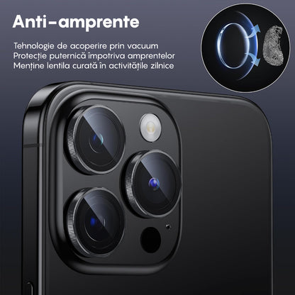 Folie Sticla Lentile Camera MaxDefense+ - iPhone 15 Pro/15 Pro Max - Argintiu