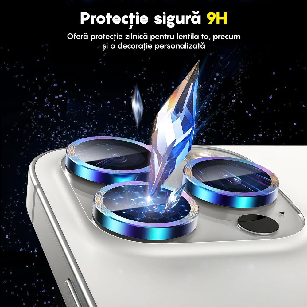 Folie Sticla Lentile Camera MaxDefense+ - iPhone 15 Pro/15 Pro Max - Curcubeu