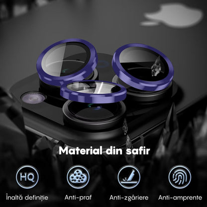 Folie Sticla Lentile Camera MaxDefense+ - iPhone 15 Pro/15 Pro Max - Mov Inchis