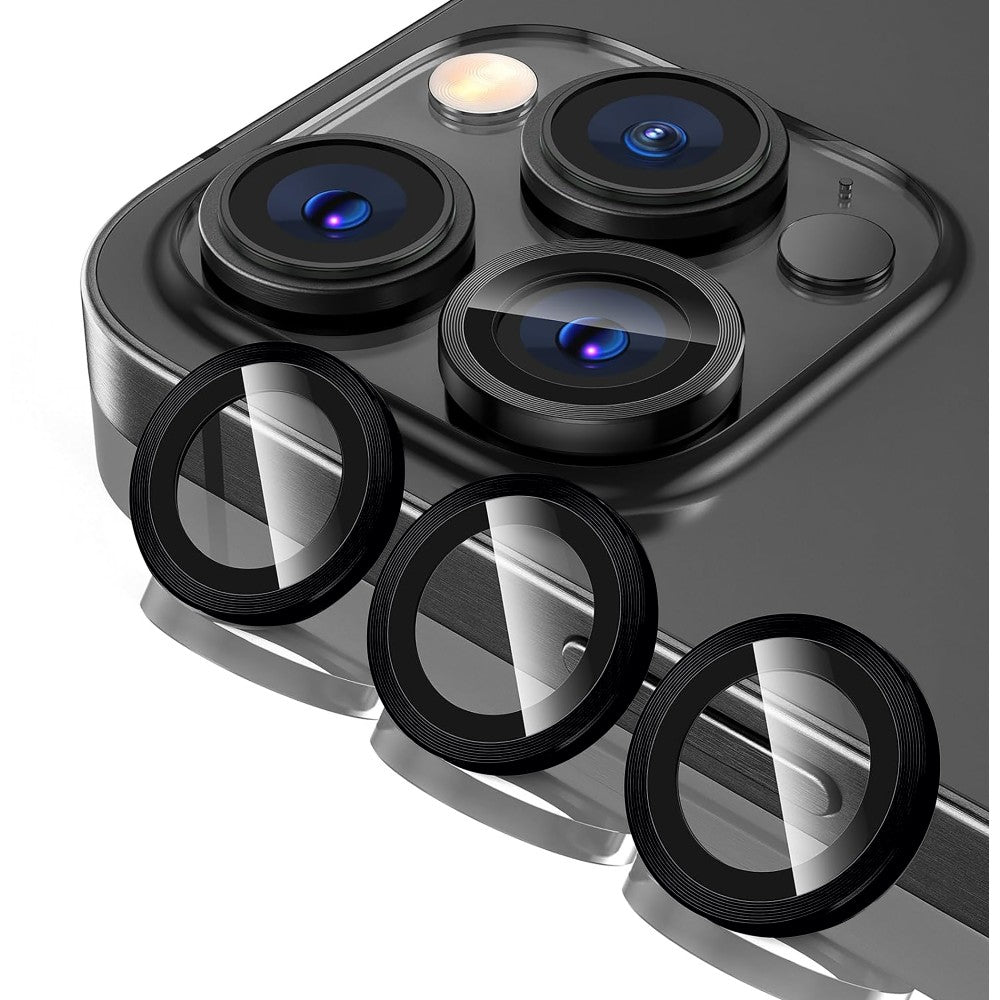 Folie Sticla Lentile Camera MaxDefense+ - iPhone 15 Pro/15 Pro Max - Negru