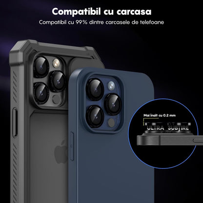 Folie Sticla Lentile Camera MaxDefense+ - iPhone 15 Pro/15 Pro Max - Negru