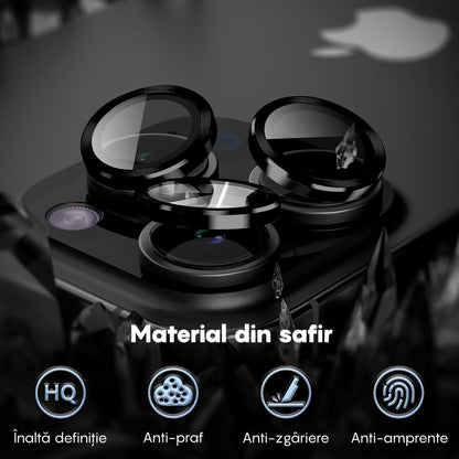 Folie Sticla Lentile Camera MaxDefense+ - iPhone 15 Pro/15 Pro Max - Negru