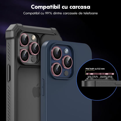 Folie Sticla Lentile Camera MaxDefense+ - iPhone 15 Pro/15 Pro Max - Roz